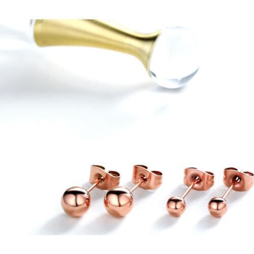 YUN RUO Fashion Stainless Steel Jewelry Rose Gold Color Stud Earrings for Woman Girl Gift High Polish Smooth Earring Wholesale