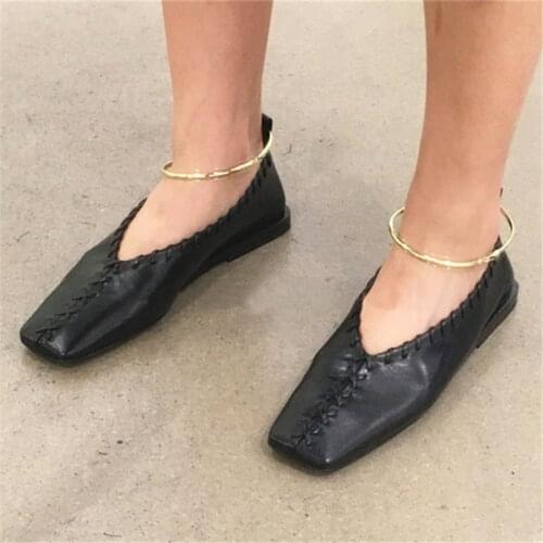 Retro Square Toe Women Flats Metal Circle Decor Moccasins Fashion Woven Shoes Woman Ladies Loafers Flat Shoes Espadrilles