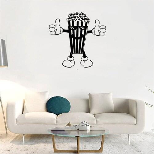Cartoon Popcorn Wall Sticker Thumb Up Door Window Wall Sticker For TV Movie House Cinema Decor Mural Vinyl DW11369