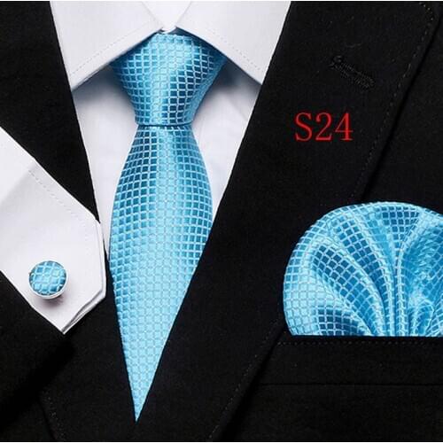 New fashion silk tie men wedding formal work tie handkerchief cufflinks 3 piece set