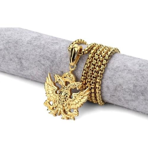 Trendy hop hop jewelry Men Double Eagle Pendant Necklace Stainless steel Gold color mens and womens street dance jewelry