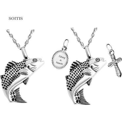 SOITIS Fish Shaped Ashes Memorial Keepsake Engraved Cremation Pendant Cute Urn Necklace for Pets Hollow Ashes Jewelry Gifts