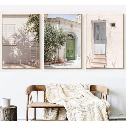 Summer Mediterranean Landscape Wall Art Travel Pastel Village Floral Posters Prints Nordic Canvas Painting Pictures Room Decor