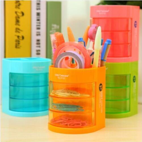 Plastic Muti-funtion Pen Holder Multilevel Desk Stationery Tidy box packing for Office Accessories Pen Box