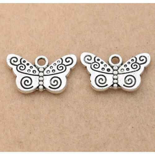 KJjewel Antique Silver Plated Butterfly Charm Pendants Jewelry Diy Jewelry Making Bracelet Accessories 20x12mm 20pcs/lot