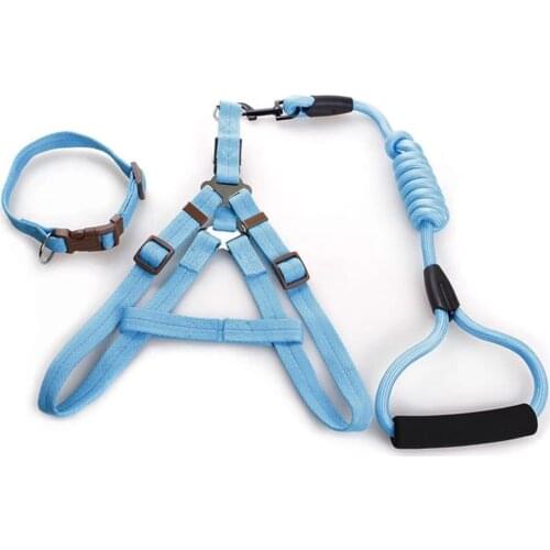 Dog Leash Harness Set with Collar & Heavy Duty Denim Dog Leash Collar Perfect for Dog Daily Training Walking Running