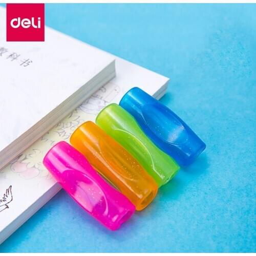 Deli 4pcs/bag Childrens School Office Writing Correction pen holding posture pencil cover Soft TPU