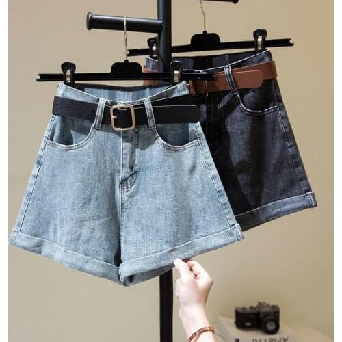 Womens versatile style Summer Vintage Wide Leg Blue Denim Shorts Casual Female Streetwear Loose Color Jeans Shorts