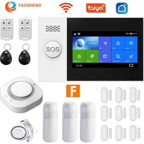 TUYA WIFI GSM Security Alarm System For Home Apps Control With Smoke Detector Door PIR Motion Sensor Smart House Wired Wireless