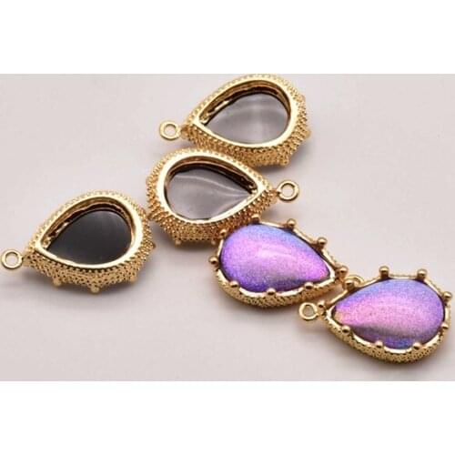 2Pcs/Lot 19mm*12mm Blue Flower-Shaped Drop Sand Glass Pendant Earring Findings Making For Diy Jewelry Necklace JA0129