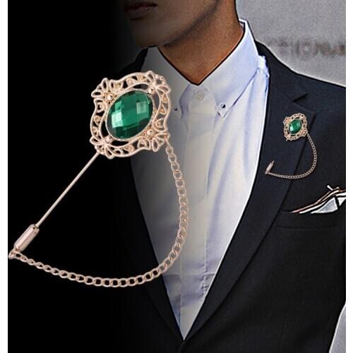 Retro Crystal Tassel Brooch Pin Long Needle Lapel Pins and Brooches Coat Suit Badge Luxulry Jewelry for Women Men Accessories