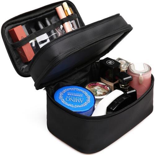 Womens Double Layer Cosmetic Bag Box Waterproof Oxford Makeup Case Travel Organizer Necessary Beauty Vanity Toiletry Wash Pouch