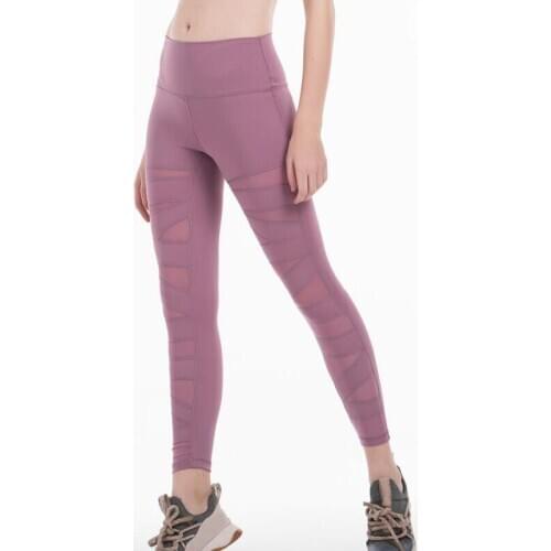 Women sport mesh leggings sexy skinny pant 7/8 black high waist yoga Leggings Workout Running Spliced Ankle-Length Pants