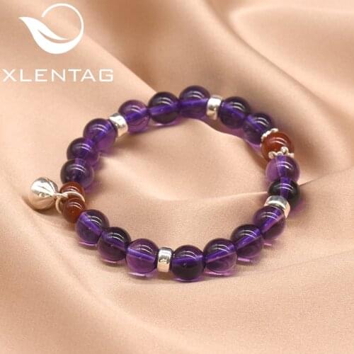 XlentAg 925 Sterling Silver Women Amethyst Bracelet Making Agate Natural Stone Gift Beads Bracelets Luxury Fine Jewellery GB0070