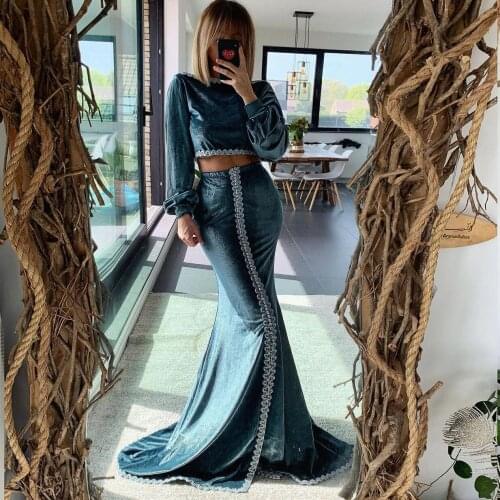 Elegant Mermaid Moroccan Caftan Evening Dress Two-piece Suit Saudi Arabia Special Occasion Prom Dress Plus Size Custom Made