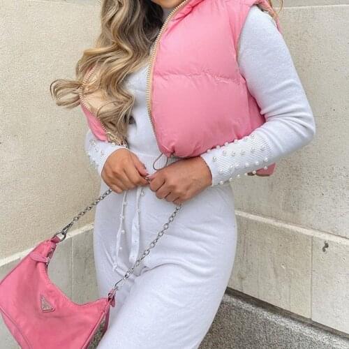 Winter Solid Reversible Vest Jackets Women Streetwear Cute Pink Color Keep Warm Drawstring Stand-up Collar Zipper Outerwear 2021