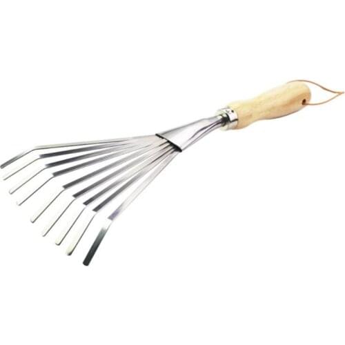 1Pc 34.5cm Length Rake Stainless Steel Nine-tooth Harrow Rake Potted Loose Soil Grab Soil Rake Weeding Gardening Supplies