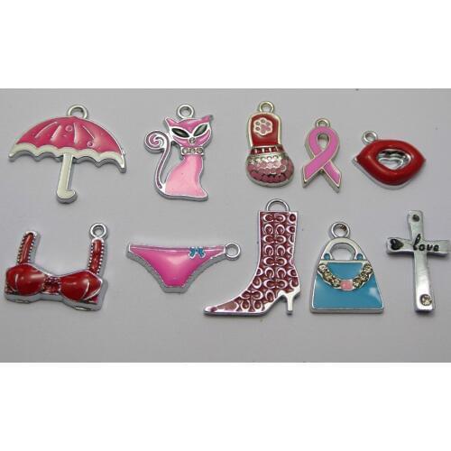10 Assorted Enamel Alloy Charms Pendants Bra Knickers Tags Bracelets Necklace