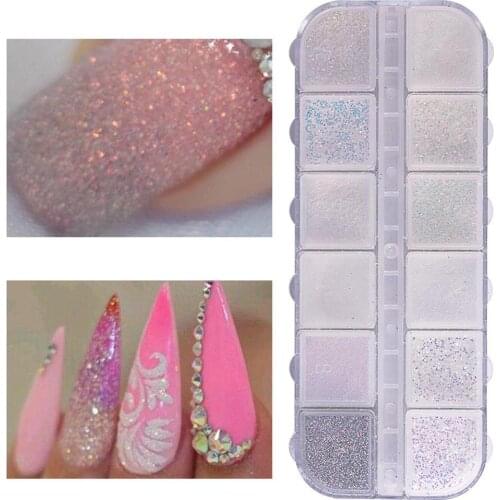 12 Grid AB Colorful Sugar Fine Powder Glitter 3D DIY Ultra-thin Nail Art Sequins