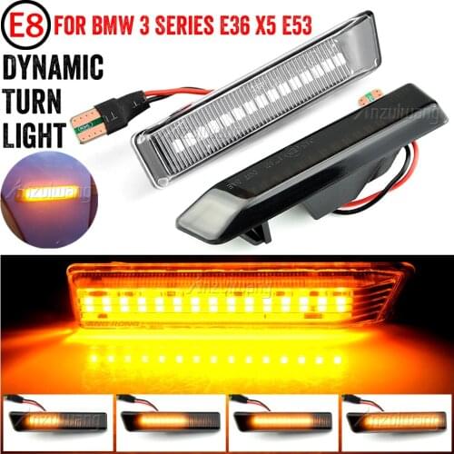 2pcs Dynamic LED Side Marker Turn Signal Lights Indicator Amber Repeater Car Lights For BMW Serie 3 E36 X5 E53