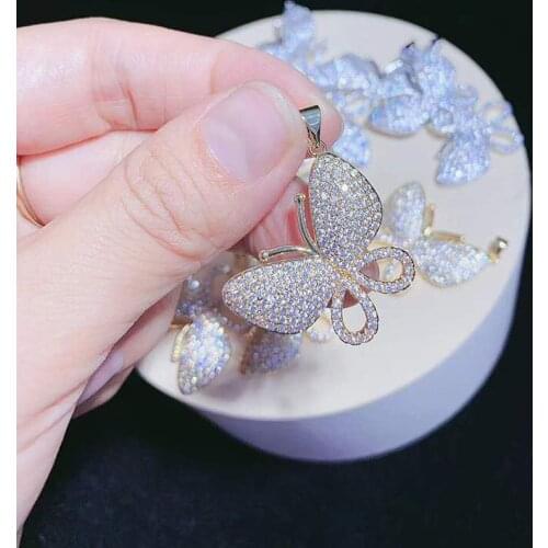 2pcs/lot Womens High Quality Golden plated The New Butterfly CZ pendant does not include a necklace