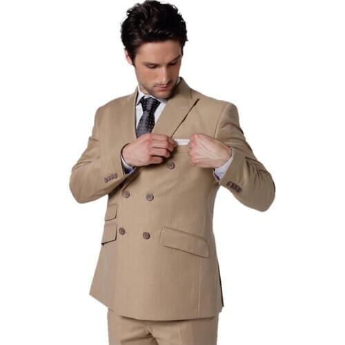 2020 Latest Coat Pant Designs Khaki Brown Double Breasted Wedding Suits for Men Blazer Slim Fit Custom 2 Piece Tuxedo Masculino