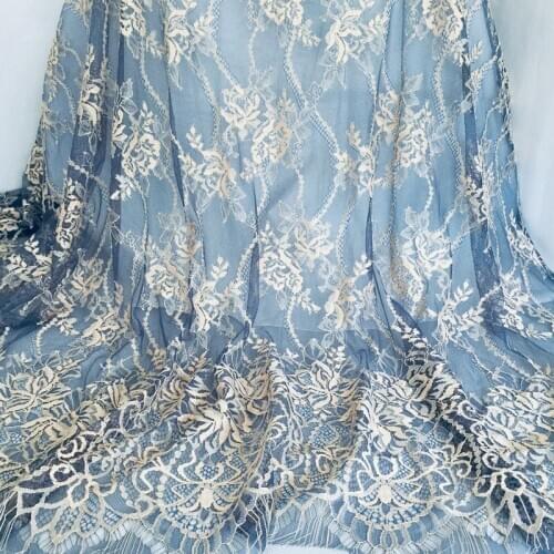 3M/lot navy blue soft embroidery eyelash lace fabric for women dress cloth accessories