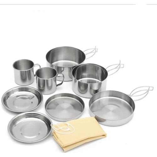 8 Pcs Foldable Backpacking Camping Cookware Picnic Cooking Cook Set Camping Cooking Pots Outdoor Tableware Non-stick Outdoor Pot