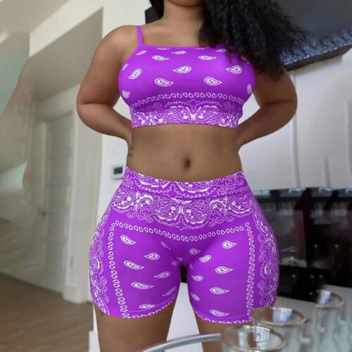 2021 Graphic Bandana 2 Piece Tracksuit Set Women Printed Casual Sport Cute Sexy Club Outfits for Women Matching Sets Top Sets