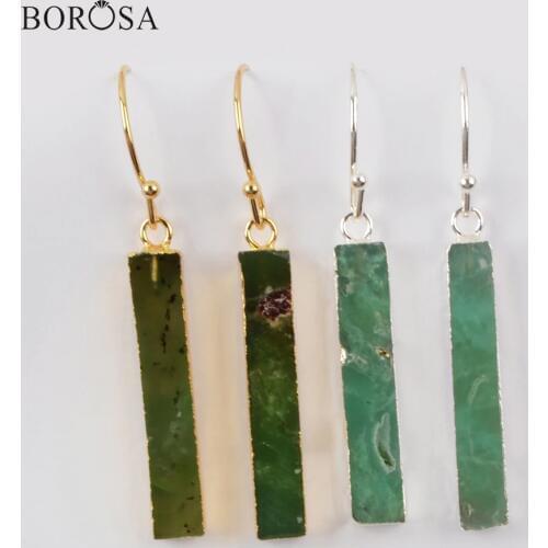 BOROSA Natural Stone Earring, 5Pairs Gold/Silver Plated Rectangle Australian Jades Chrysoprases Drop Earring Jewelry G1922
