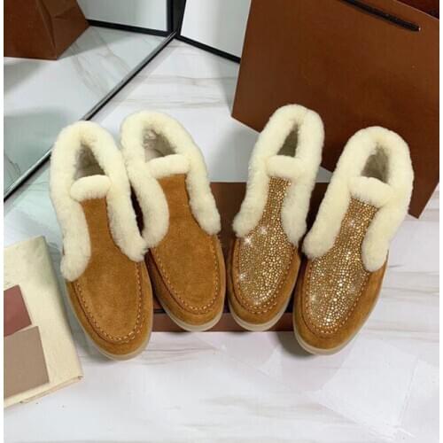 MR CO Ankle Boots Cow-suede-leather Boots Natural-fur Warm Winter Boots Slip-on Snow Boots For Women