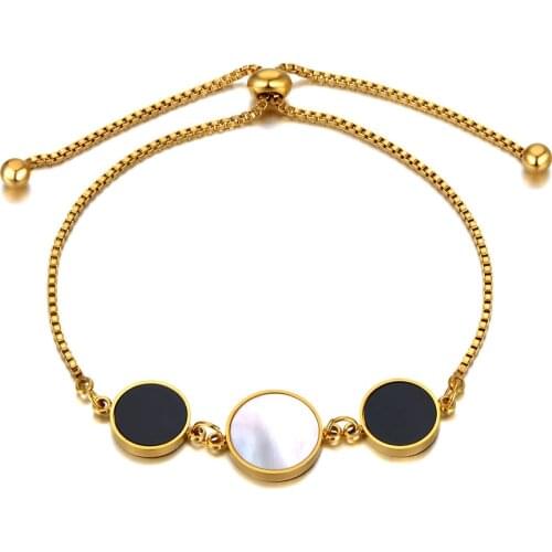 18K Gold Stainless Steel Shell Acrylic Wafer Charm Bracelets For Girls Fashion Bohemia Adjustable Chain Jewelry B21013