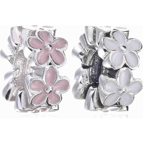 Ajax 100% S925 Sterling Silver Pink Flower-shape Charm Beads Fit Bracelet Women DIY Jewelry