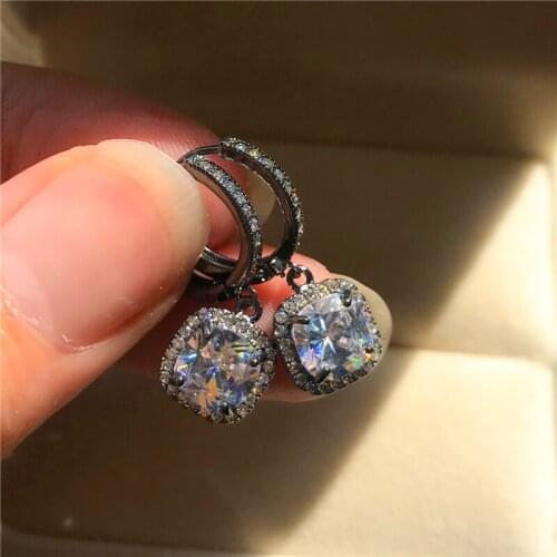 Black Gold Square Zircon Wedding Earrings Luxury Female White Crystal Stone Earrings Dainty Silver Color Hoop Earrings For Women