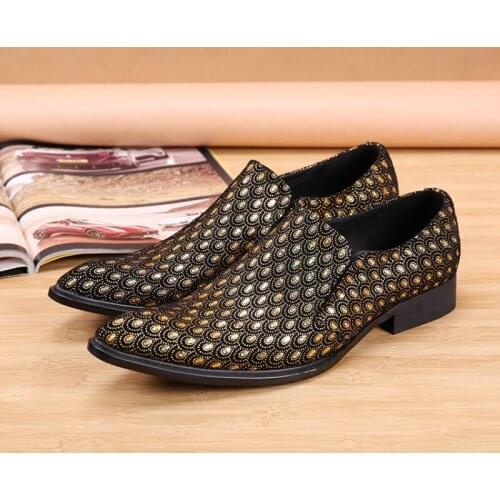 Christia Bella Sparkling Print Genuine Leather Men Shoes Pointed Toe Party Men Dress Shoes Big Size Business Formal Oxford Shoes