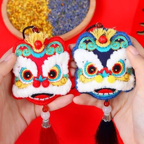 DIY Chinese Lion Dancing Tassel Embroidery Kit Handmade Sewing Craft Peace Charm Amulet Backpack Car Ornaments Decor Gift