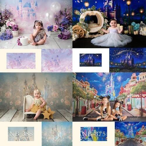 Fantasy Castle Children Portrait Background Purple Floral Dreamy Princess Birthday Art Photo Shoot Backdrop newborn kids flowers