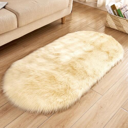 RAYUAN Artificial Wool Beige Oval Carpet Faux Sheepskin Hairy Floor Mat Seat Pad Fur Plain Fluffy Soft Area Rug Tapete Carpets