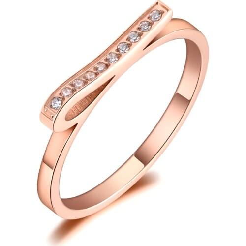 Titanium Stainless Steel Fine Brand Mosaic CZ Crystal Rings Rose Gold Bridal Wedding Ring Jewelry For Women Girl R19108