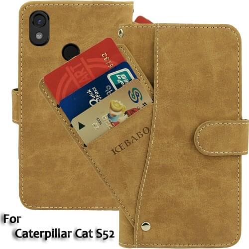 Leather Wallet Caterpillar Cat S52 Case 5.65" Flip Luxury Front Card Slots Cases Cover Cat S52 Magnetic Phone Bags