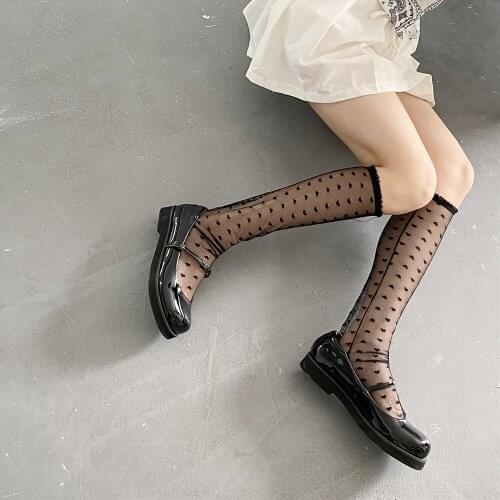Lolita Lace Socks Women Transparent Heart Stockings Thin High Knee Mesh Socks Female Jk Long Socks Summer Dress Calcetine Medias