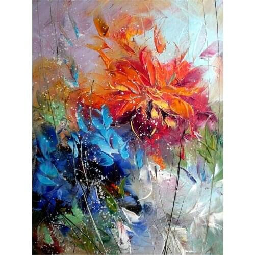 Abstract Blue Orange Flower DIY Embroidery Cross Stitch 11CT Kits Craft Needlework Set Cotton Thread Printed Canvas Design