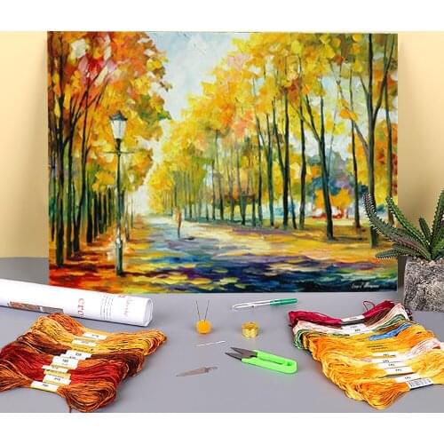 Falls Path Pre-Printed 11CT Cross Stitch Set DIY Embroidery DMC Threads Handicraft Hobby Painting Needlework Counted Stamped