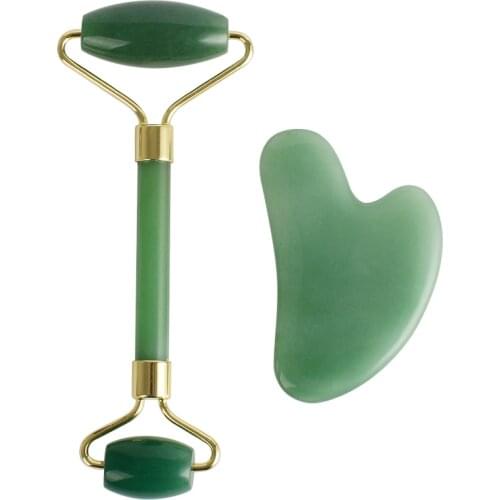 Jade Roller Gua Sha Tool Set Natural Green Aventurine Face Lift Massage Body Scraper Slimming Anti Wrinkle Cellulite Gift Box