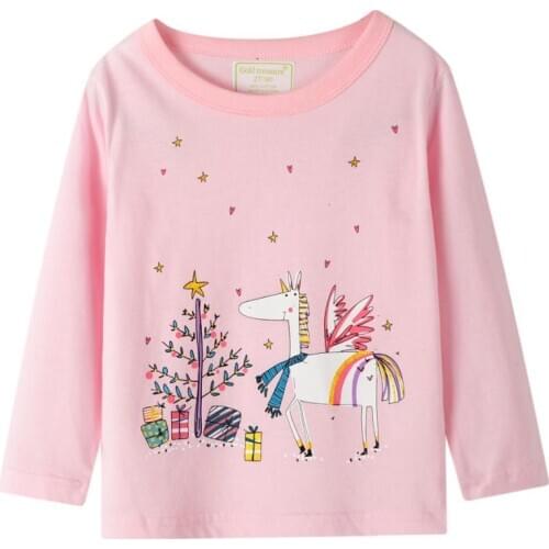 New Autumn Spring Childrens Clothing Girls Long-sleeved Cotton Cartoon Unicorn Cute Western Girls Tops