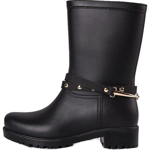 New Outdoor Buckle Strap Wear Resistant Rain Boots Fashion Waterproof Shoes Women Wading PVC Non-slip Comfort Casual Martin Boot