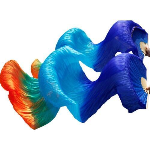 New Arrivals 100% Bamboo Ribs Silk Belly Dance Fans for the Stage or Dance Performance Royal blue+Turquoise+Green+Orange
