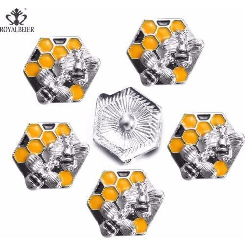 ROYALBEIER 6pcs/lot Crystal Honeycomb Shape Snap Button fit 18/20mm Metal Beads DIY Snap Bracelet Necklace Snap Jewelry KM0030