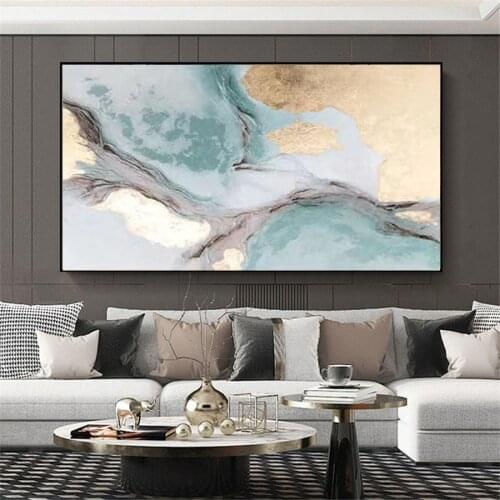 Hand-painted modern oil painting abstract gold foil Tiffany green art canvas painting high-end home decoration living room mural