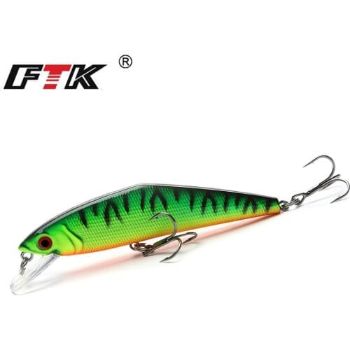 FTK 1pc Minnow Fishing Lure Laser Hard Artificial Bait 85mm 13.5g Sinking Fishing Bass Wobblers Crank bait Pike Treble Hooks